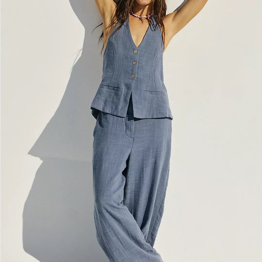 Free People Blue Wide Leg Pants